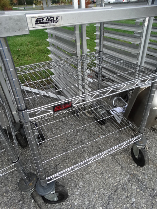 Chrome Finish 2 Tier Metro Shelving Unit on Commercial Casters. 24x18x33.5. BUYER MUST DISMANTLE. PCI CANNOT  DISMANTLE FOR SHIPPING. PLEASE CONSIDER FREIGHT CHARGES.  - Image 4 of 4