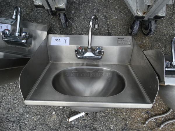 Stainless Steel Commercial Wall Mount Single Bay Sink w/ Side Splash Guards, Faucet and Handles. 19x16x22 - Image 1 of 5