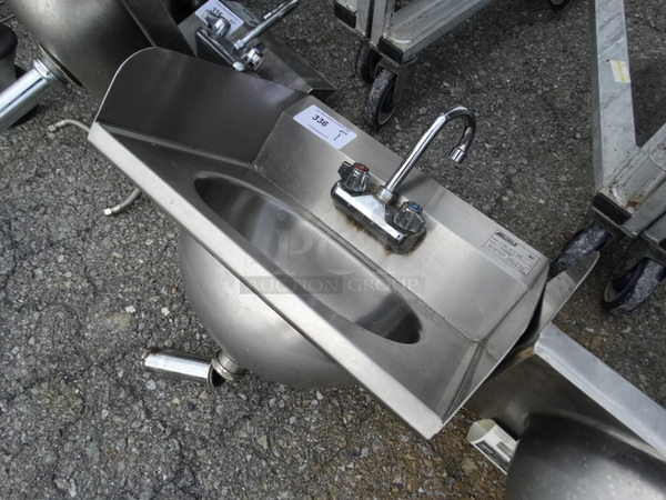 Stainless Steel Commercial Wall Mount Single Bay Sink w/ Side Splash Guards, Faucet and Handles. 19x16x22 - Image 2 of 5