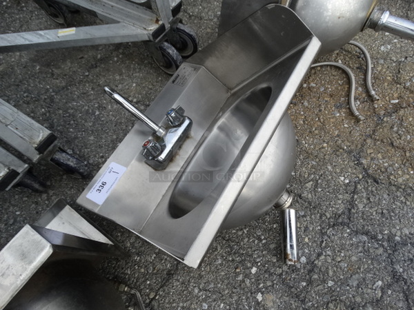 Stainless Steel Commercial Wall Mount Single Bay Sink w/ Side Splash Guards, Faucet and Handles. 19x16x22 - Image 3 of 5