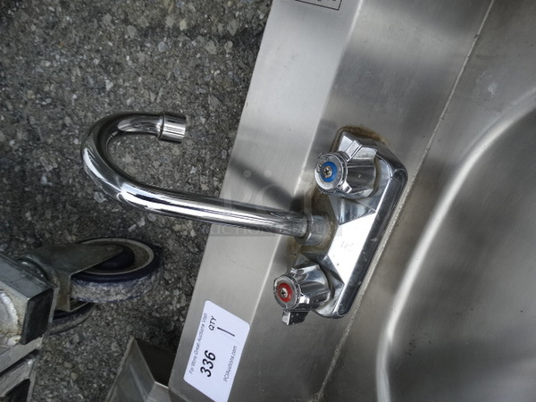 Stainless Steel Commercial Wall Mount Single Bay Sink w/ Side Splash Guards, Faucet and Handles. 19x16x22 - Image 4 of 5