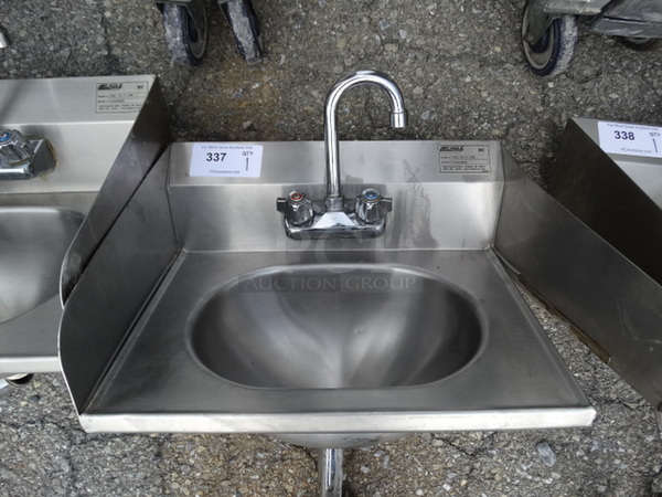 Stainless Steel Commercial Wall Mount Single Bay Sink w/ Side Splash Guards, Faucet and Handles. 19x16x22