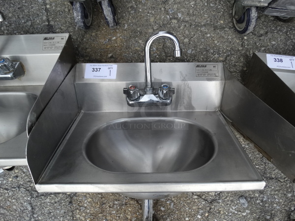 Stainless Steel Commercial Wall Mount Single Bay Sink w/ Side Splash Guards, Faucet and Handles. 19x16x22 - Image 1 of 4