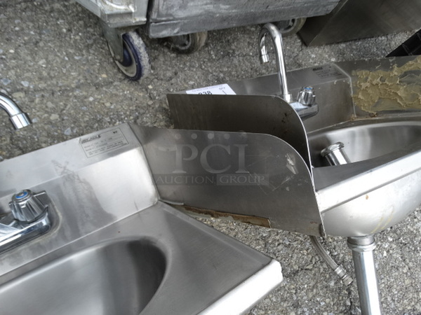 Stainless Steel Commercial Wall Mount Single Bay Sink w/ Side Splash Guards, Faucet and Handles. 19x16x22 - Image 2 of 4