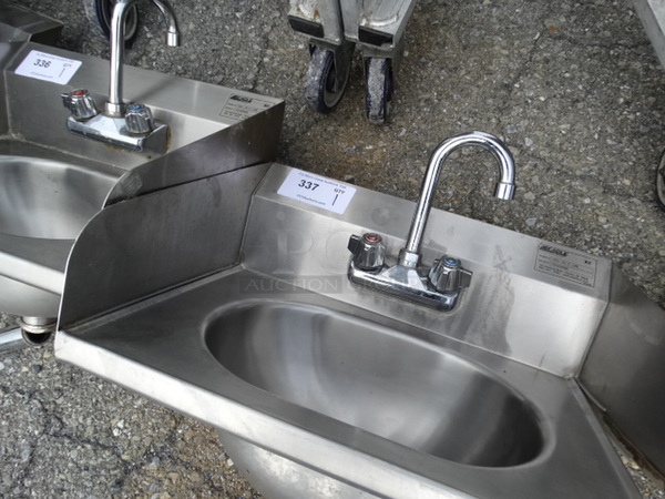 Stainless Steel Commercial Wall Mount Single Bay Sink w/ Side Splash Guards, Faucet and Handles. 19x16x22 - Image 3 of 4