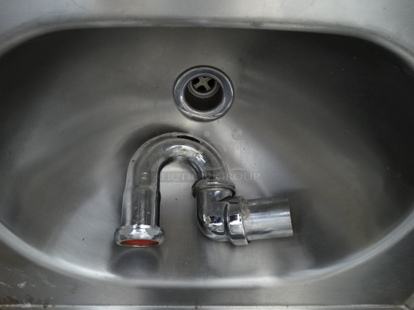Stainless Steel Commercial Wall Mount Single Bay Sink w/ Side Splash Guards, Faucet and Handles. 19x16x22 - Image 5 of 6