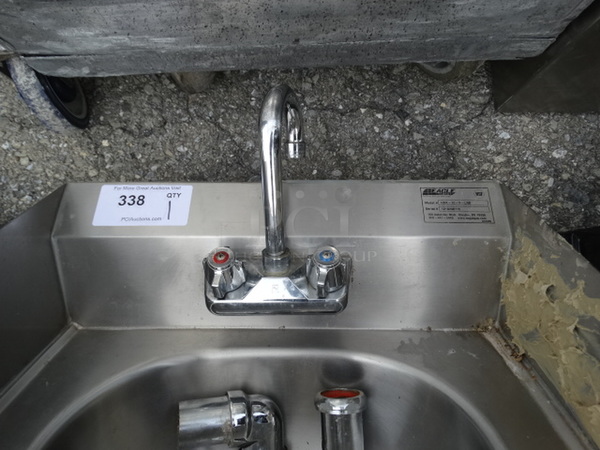 Stainless Steel Commercial Wall Mount Single Bay Sink w/ Side Splash Guards, Faucet and Handles. 19x16x22 - Image 6 of 6