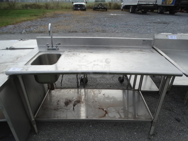 Stainless Steel Table w/ Sink Basin, Faucet, Handles, Backsplash and Undershelf. 60x30x40