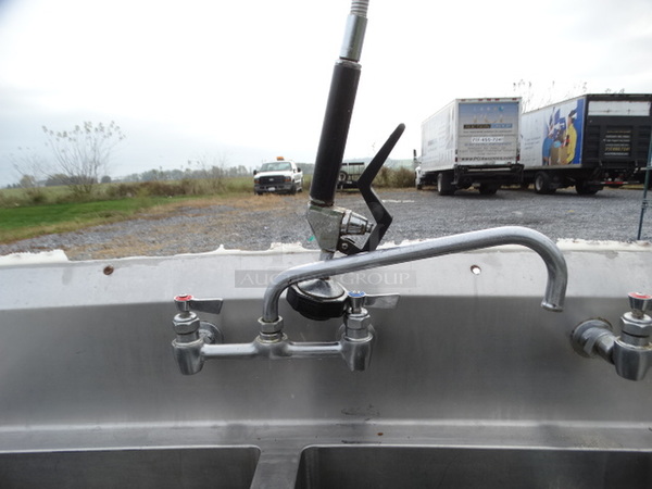 Stainless Steel Commercial 3 Bay Sink w/ Left Side Drainboard, Faucets, Handles and Spray Nozzle Attachment. 105x30x43. Bays 1824x12. Drainboard 22x27x2 - Image 9 of 9
