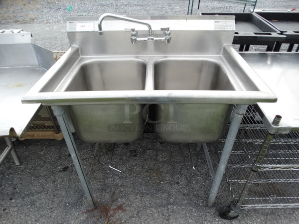 Stainless Steel Commercial 2 Bay Sink w/ Faucet and Handles. 41x27x44. Bays 16x20x12 - Image 1 of 5