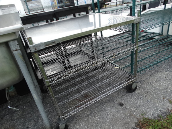Chrome Finish 3 Tier Shelving Unit on Commercial Casters. 36x30x35. BUYER MUST DISMANTLE. PCI CANNOT  DISMANTLE FOR SHIPPING. PLEASE CONSIDER FREIGHT CHARGES.  - Image 3 of 4