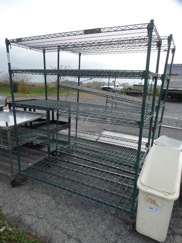 Metro Green Finish 5 Tier Shelving Unit on Commercial Casters. 60x24x72. BUYER MUST DISMANTLE. PCI CANNOT  DISMANTLE FOR SHIPPING. PLEASE CONSIDER FREIGHT CHARGES.  - Image 2 of 4