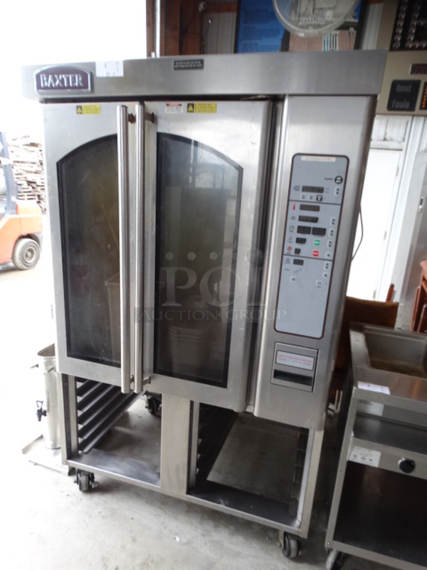 GORGEOUS! LATE MODEL! Baxter Model OV310E Stainless Steel Commercial Electric Powered Mini Rotating Rack Oven w/ Lower Double Pan Rack on Commercial Casters. 480 Volts, 3 Phase. 48x38x75 - Image 8 of 10