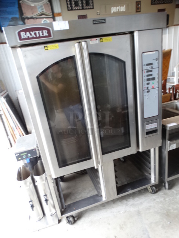 GORGEOUS! LATE MODEL! Baxter Model OV310E Stainless Steel Commercial Electric Powered Mini Rotating Rack Oven w/ Lower Double Pan Rack on Commercial Casters. 480 Volts, 3 Phase. 48x38x75 - Image 9 of 10