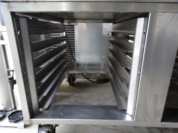 GORGEOUS! LATE MODEL! Baxter Model OV310E Stainless Steel Commercial Electric Powered Mini Rotating Rack Oven w/ Lower Double Pan Rack on Commercial Casters. 480 Volts, 3 Phase. 48x38x75 - Image 6 of 10
