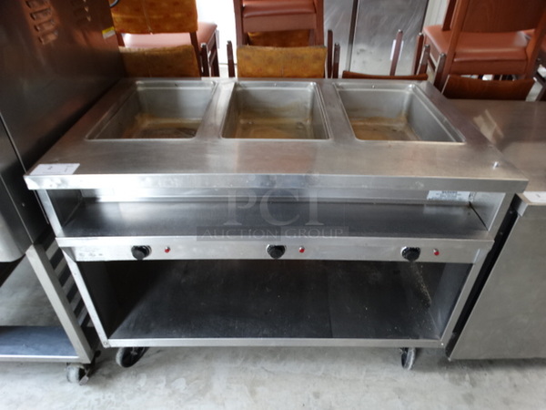 WOW! Randell Model 3613 Stainless Steel Commercial 3 Bay Electric Powered Steam Table w/ Metal Undershelf on Commercial Casters. 208/240 Volts. 48x30x35