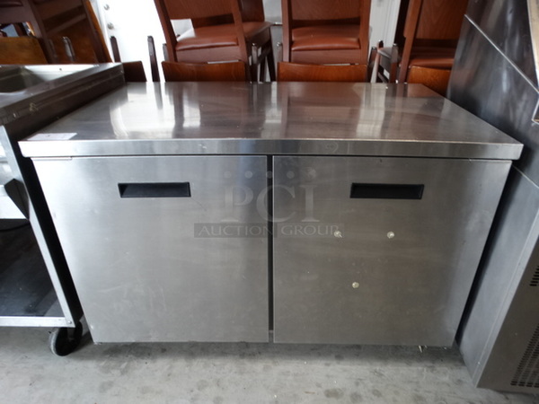 GREAT! Randell Model 9301-7 Stainless Steel Commercial 2 Door Undercounter Cooler on Commercial Casters. 115 Volts, 1 Phase. 48x30x32. Tested and Working!