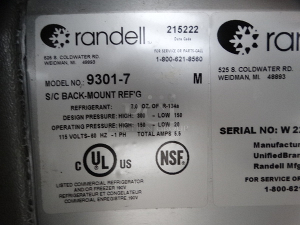 GREAT! Randell Model 9301-7 Stainless Steel Commercial 2 Door Undercounter Cooler on Commercial Casters. 115 Volts, 1 Phase. 48x30x32. Tested and Working! - Image 7 of 7