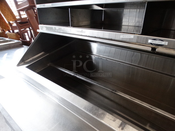 SWEET! Stainless Steel Commercial Sandwich Salad Prep Table Bain Marie Mega Top w/ 2 Lids, 4 Drawers and Overshelf on Commercial Casters. 72x32x63. Tested and Working! - Image 6 of 8