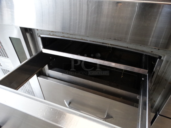 SWEET! Stainless Steel Commercial Sandwich Salad Prep Table Bain Marie Mega Top w/ 2 Lids, 4 Drawers and Overshelf on Commercial Casters. 72x32x63. Tested and Working! - Image 8 of 8