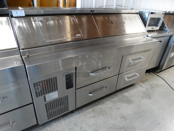 SWEET! Stainless Steel Commercial Sandwich Salad Prep Table Bain Marie Mega Top w/ 2 Lids and 4 Drawers on Commercial Casters. 72x32x47. Tested and Working! - Image 3 of 10