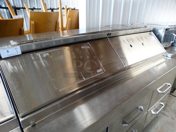 SWEET! Stainless Steel Commercial Sandwich Salad Prep Table Bain Marie Mega Top w/ 2 Lids and 4 Drawers on Commercial Casters. 72x32x47. Tested and Working! - Image 4 of 10