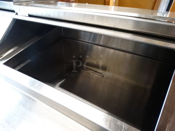 SWEET! Stainless Steel Commercial Sandwich Salad Prep Table Bain Marie Mega Top w/ 2 Lids and 4 Drawers on Commercial Casters. 72x32x47. Tested and Working! - Image 6 of 10