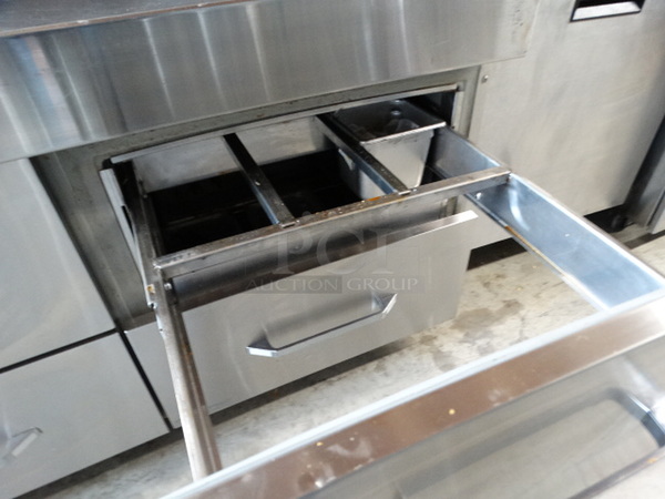 SWEET! Stainless Steel Commercial Sandwich Salad Prep Table Bain Marie Mega Top w/ 2 Lids and 4 Drawers on Commercial Casters. 72x32x47. Tested and Working! - Image 8 of 10