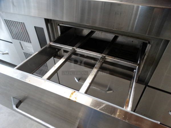 SWEET! Stainless Steel Commercial Sandwich Salad Prep Table Bain Marie Mega Top w/ 2 Lids and 4 Drawers on Commercial Casters. 72x32x47. Tested and Working! - Image 9 of 10