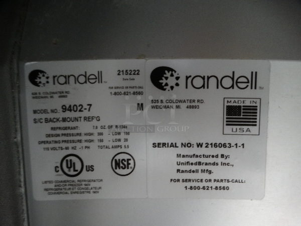 NICE! Randell Model 9402-7 Stainless Steel Commercial Single Door Undercounter Cooler on Commercial Casters. 115 Volts, 1 Phase. 27x30x38.5. Tested and Working! - Image 5 of 5