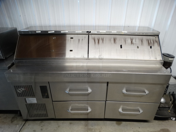 SWEET! Stainless Steel Commercial Sandwich Salad Prep Table Bain Marie Mega Top w/ 2 Lids and 4 Drawers on Commercial Casters. 72x32x47. Tested and Working!