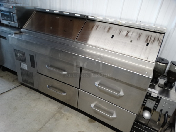 SWEET! Stainless Steel Commercial Sandwich Salad Prep Table Bain Marie Mega Top w/ 2 Lids and 4 Drawers on Commercial Casters. 72x32x47. Tested and Working! - Image 2 of 9