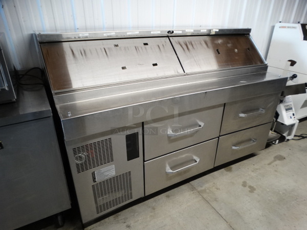 SWEET! Stainless Steel Commercial Sandwich Salad Prep Table Bain Marie Mega Top w/ 2 Lids and 4 Drawers on Commercial Casters. 72x32x47. Tested and Working! - Image 3 of 9