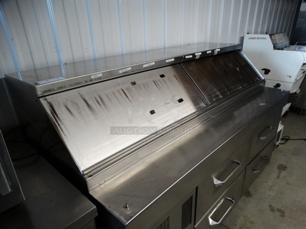 SWEET! Stainless Steel Commercial Sandwich Salad Prep Table Bain Marie Mega Top w/ 2 Lids and 4 Drawers on Commercial Casters. 72x32x47. Tested and Working! - Image 4 of 9