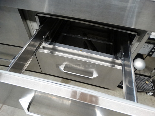 SWEET! Stainless Steel Commercial Sandwich Salad Prep Table Bain Marie Mega Top w/ 2 Lids and 4 Drawers on Commercial Casters. 72x32x47. Tested and Working! - Image 7 of 9