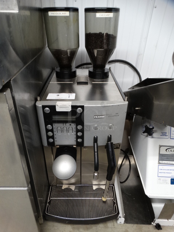 BEAUTIFUL! Franke Metal Commercial Countertop Automatic Espresso Machine w/ 4 Hoppers and Steam Wand. 12.5x22x35 - Image 1 of 9