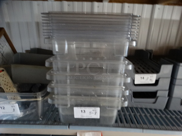 5 Poly Clear Bins w/ 8 Lids. 12x18x6, 12x18x9. 5 Times Your Bid!