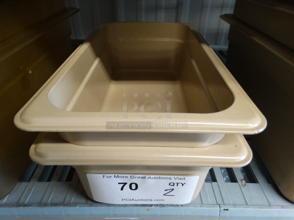 2 Cambro Tan Poly 1/3 Size Drop In Bins. 1/3x4. 2 Times Your Bid!