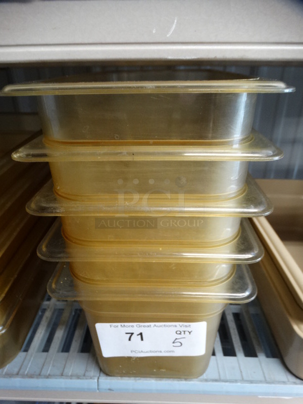 5 Cambro Amber Colored Poly 1/3 Size Drop In Bins. 1/3x6. 2 Times Your Bid!