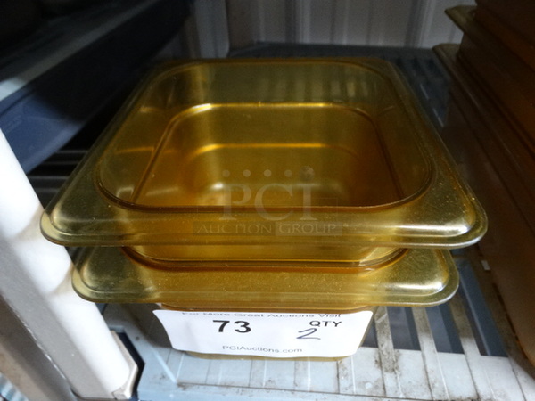 2 Cambro Amber Colored Poly 1/6 Size Drop In Bins. 1/6x4. 2 Times Your Bid! - Image 1 of 4