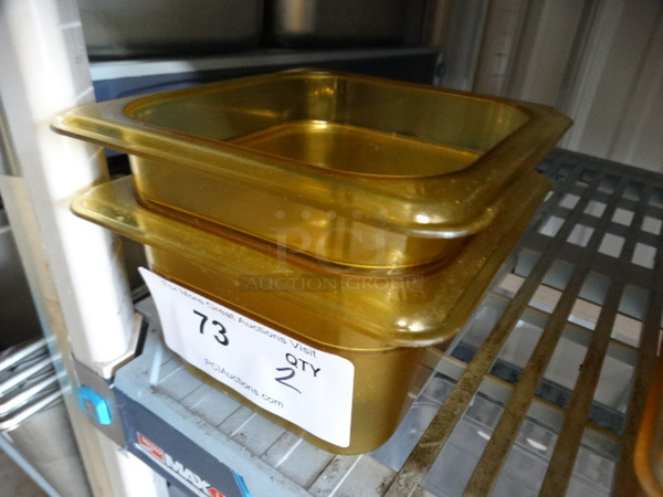 2 Cambro Amber Colored Poly 1/6 Size Drop In Bins. 1/6x4. 2 Times Your Bid! - Image 2 of 4