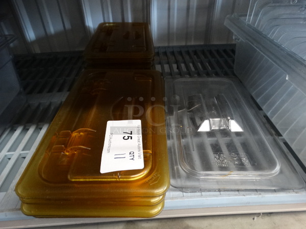 11 Poly 1/3 Size Drop In Bin Lids; 9 Amber Colored and 2 Clear. 11 Times Your Bid! - Image 1 of 3