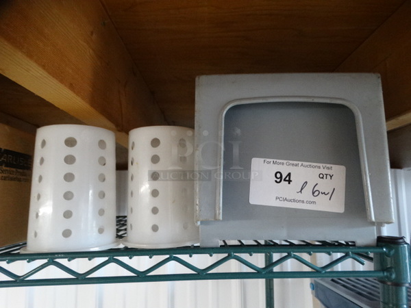 ALL ONE MONEY! Lot of Gray Poly Silverware Caddy and 6 White Poly Silverware Holders! 17.5x7.5x7.5, 4.5x4.5x5.5 - Image 1 of 3