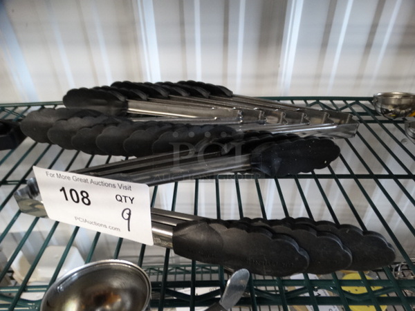 9 Metal Tongs w/ Black Poly Ends. 10