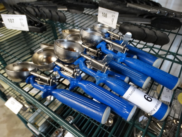 8 Metal Scoops w/ Blue Handle. 9