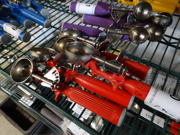 5 Metal Scoops w/ Red Handle. 8.5". 5 Times Your Bid! - Image 1 of 3