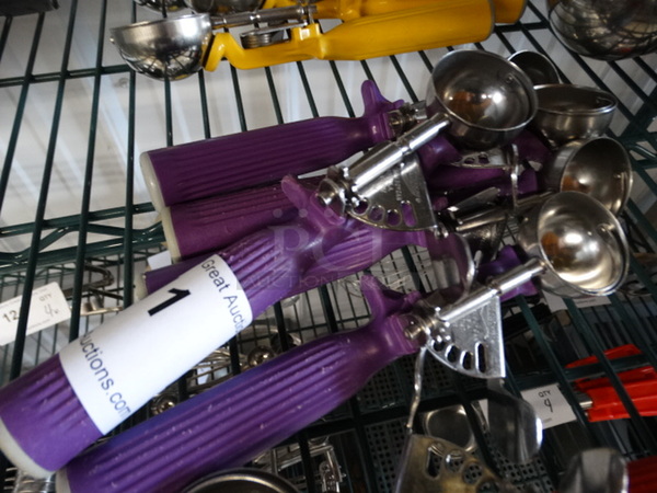 5 Metal Scoops w/ Purple Handle. 8.5". 5 Times Your Bid! - Image 1 of 3