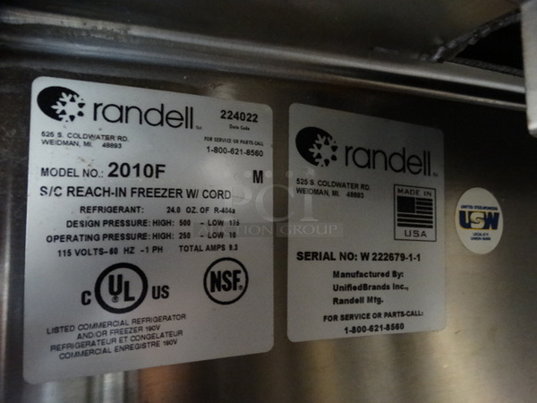 WOW! Randell Model 2010F Stainless Steel Commercial Single Door Reach In Freezer on Commercial Casters. 115 Volts, 1 Phase. 30x34x81. Cannot Test Due To Plug Style - Image 5 of 7