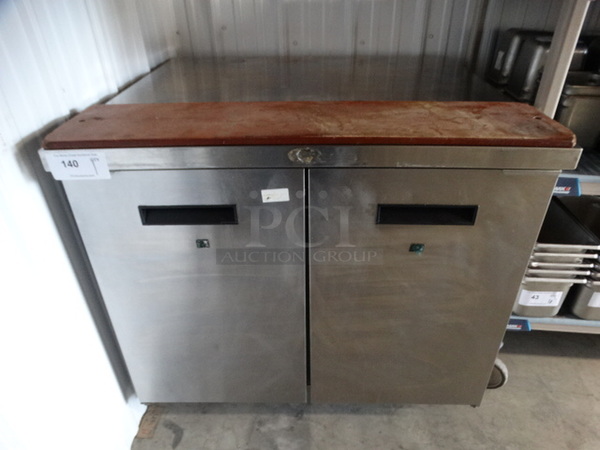 GREAT! Randell Model 9802-7 Stainless Steel Commercial Work Top 2 Door Cooler w/ Cutting Board on Commercial Casters. 115 Volts, 1 Phase. 36x32.5x34.5. Tested and Powers On But Does Not Get Cold