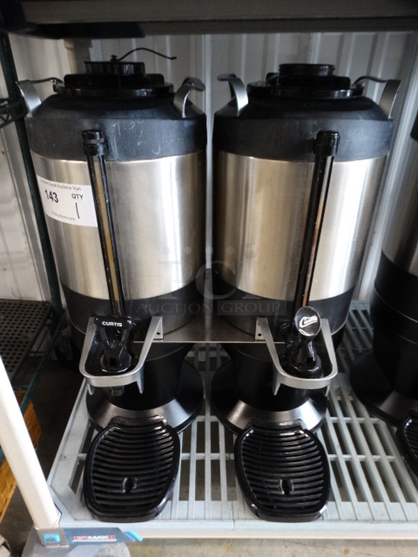 NICE! 2 Curtis Model TXSG1501S200 Chrome Finish Countertop Coffee Servers on Black Finish Stand. 18x15x23 - Image 1 of 8
